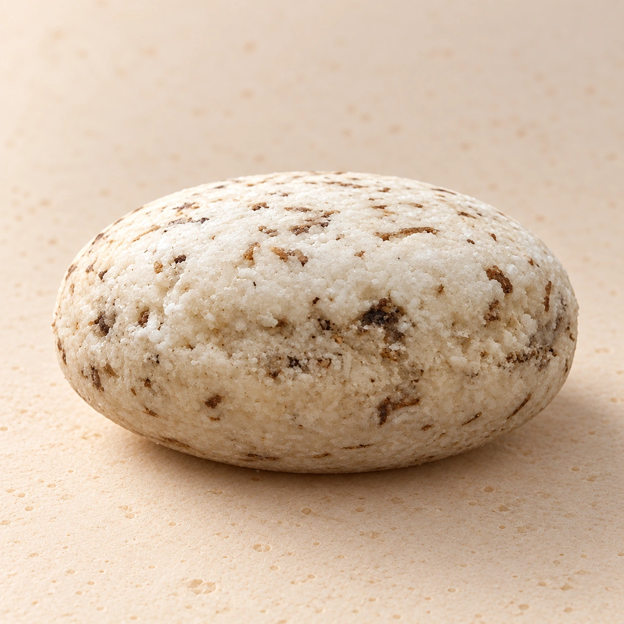 Champú sólido Gabiemm Cade de enebro y brea de 65 g, visto de perfil en tres cuartos para mostrar las dos caras abombadas, los bordes redondeados y la textura real de la pastilla.